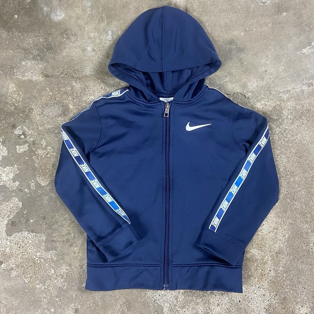 Nike Therma-FIT Hoodie Youth Size 6 Navy Blue Full Zip Fleece Swoosh Logo‎